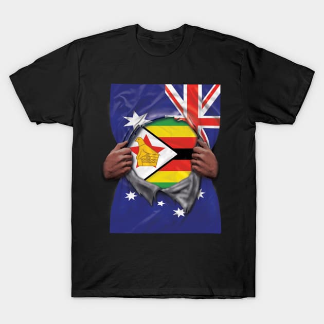 Zimbabwe Flag Australian Flag Ripped - Gift for Zimbabwean From Zimbabwe T-Shirt by Country Flags